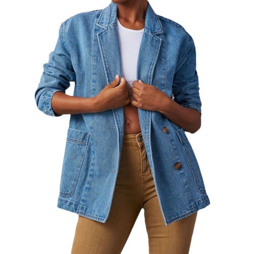Fashionable casual washed blue denim women's blazer  DLZWT042505