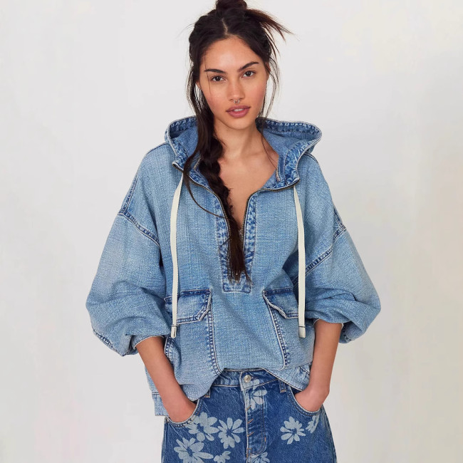 New trendy loose-fitting casual denim pullover jacket  DLZN4250