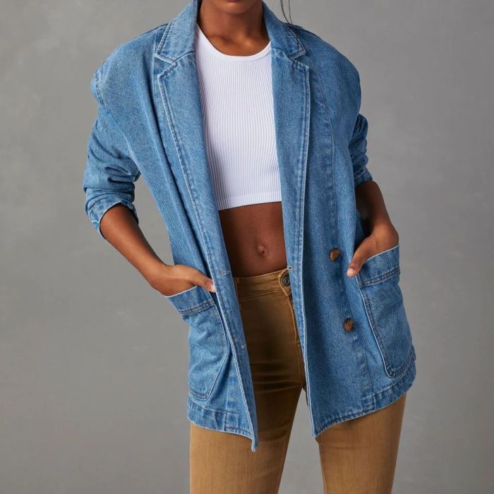Fashionable casual washed blue denim women's blazer  DLZWT042505