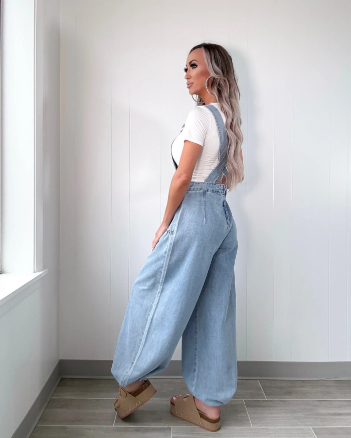 New style fashionable casual loose wide-leg denim drawstring pants  DLZD15505