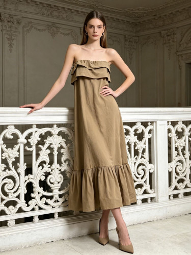 New trendy strapless lace-edge patchwork design versatile dress  DLZLYQ42704
