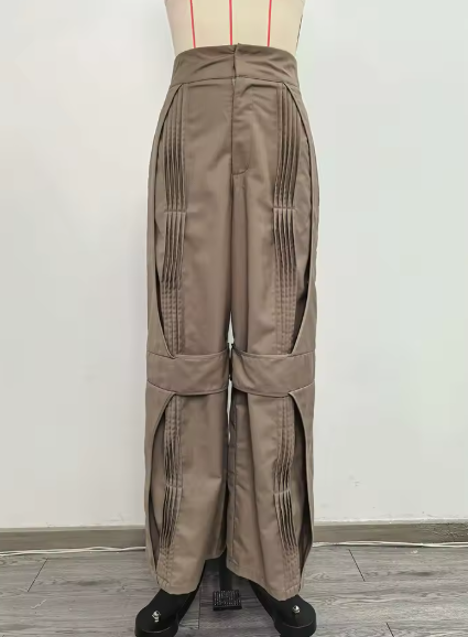 New style quilted and pleated slimming solid-color wide-leg trousers DLZKZ42804