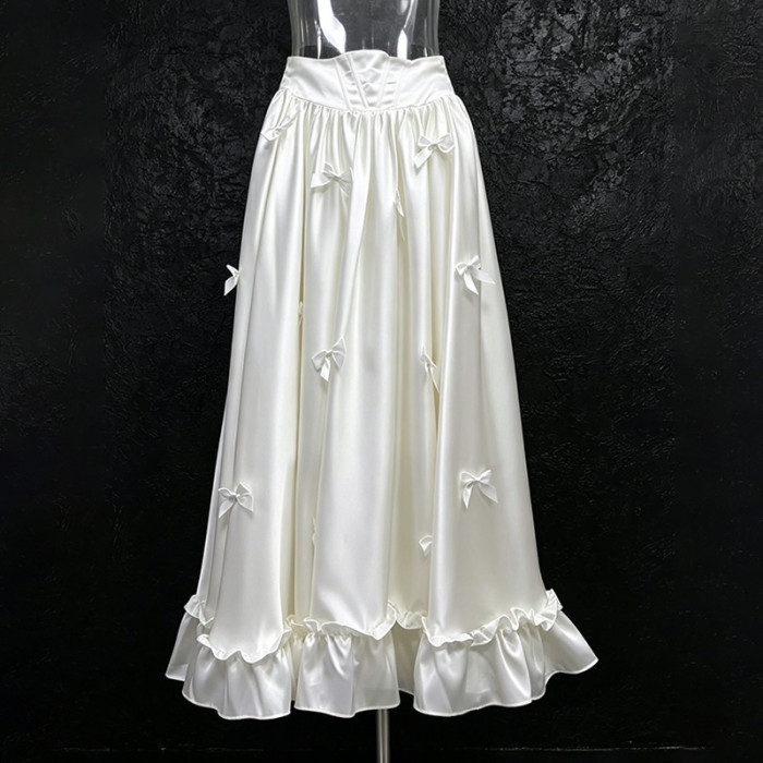 New long halter-neck three-dimensional bow decoration floor-length skirt  DLZBSQ428