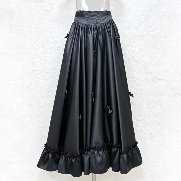 New long halter-neck three-dimensional bow decoration floor-length skirt  DLZBSQ428