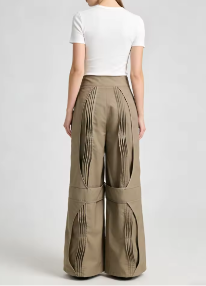 New style quilted and pleated slimming solid-color wide-leg trousers DLZKZ42804
