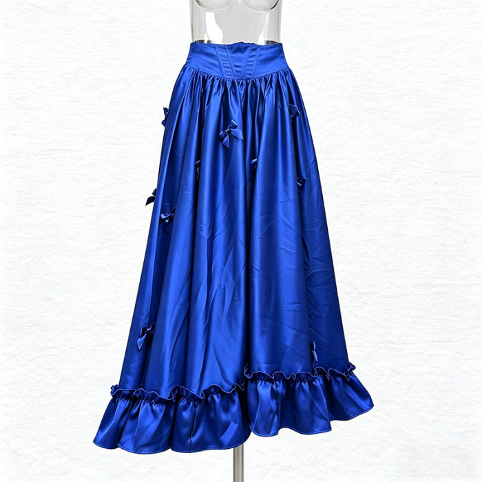 New long halter-neck three-dimensional bow decoration floor-length skirt  DLZBSQ428