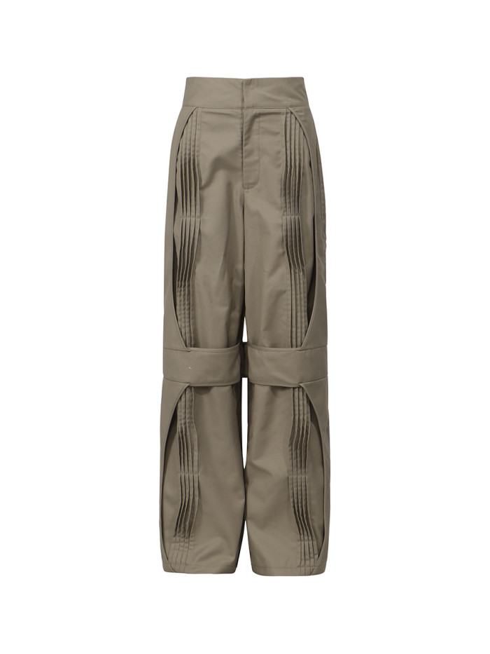 New style quilted and pleated slimming solid-color wide-leg trousers DLZKZ42804