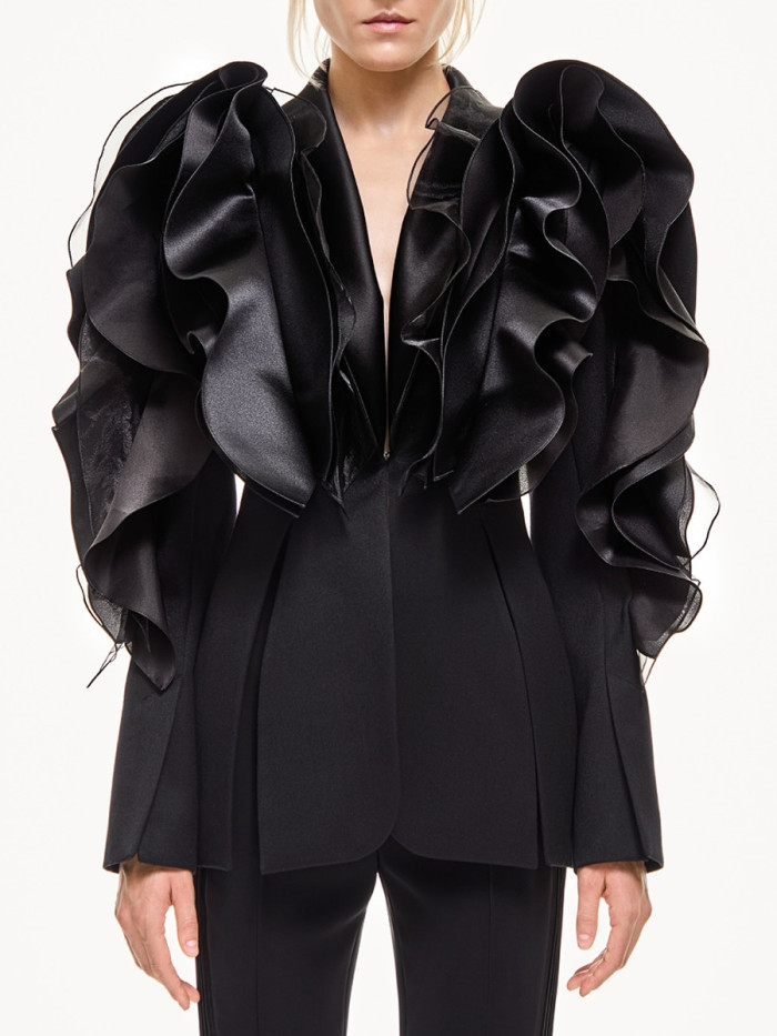 New style three-dimensional ruffled edge stitched deep V-neck personalized suit jacket   DLZWT4301