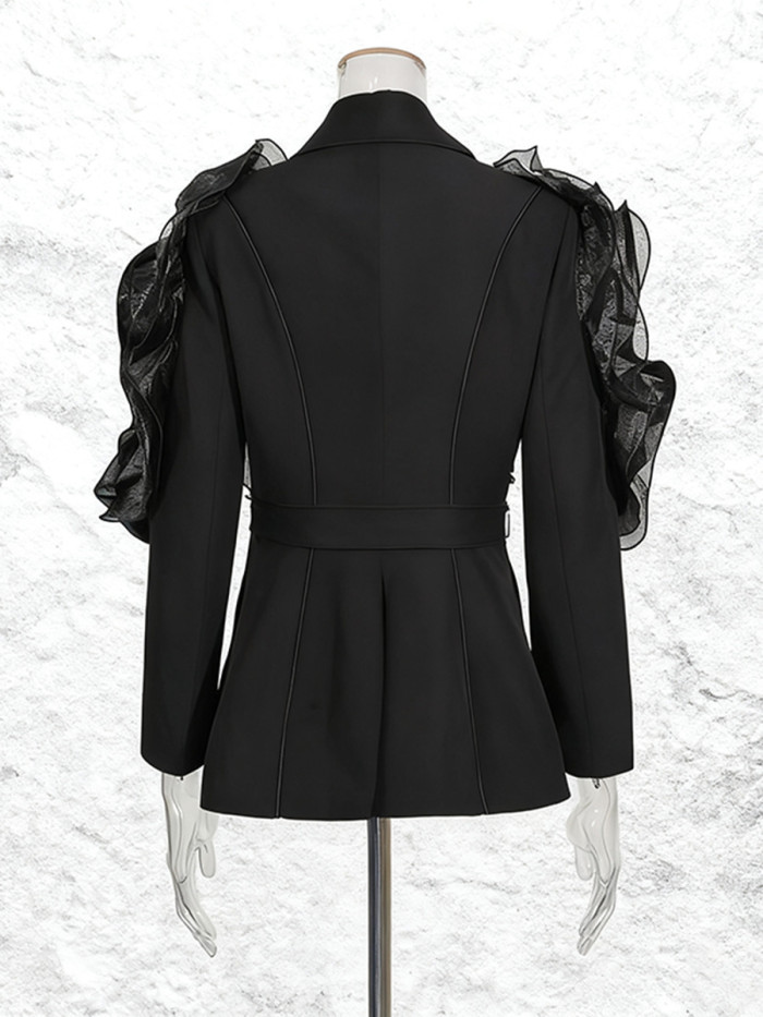 New style three-dimensional ruffled edge stitched deep V-neck personalized suit jacket   DLZWT4301