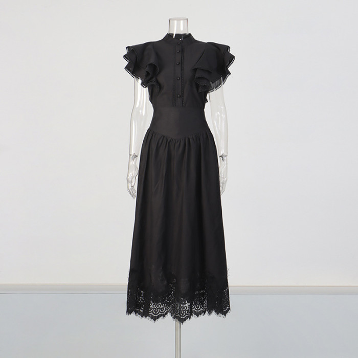 New single-button short-sleeved blouse + high-waisted slimming A-line skirt - a two-piece set  DLZQ430