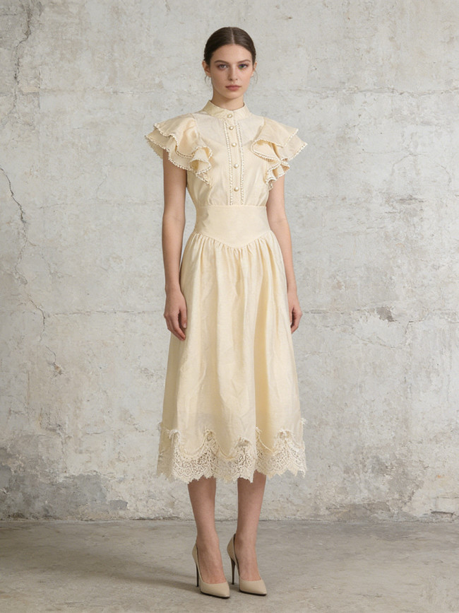 New single-button short-sleeved blouse + high-waisted slimming A-line skirt - a two-piece set  DLZQ430