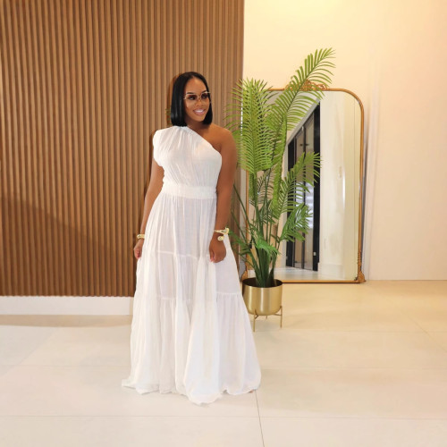 New linen women's clothing - stylish pure-color off-shoulder long dress 