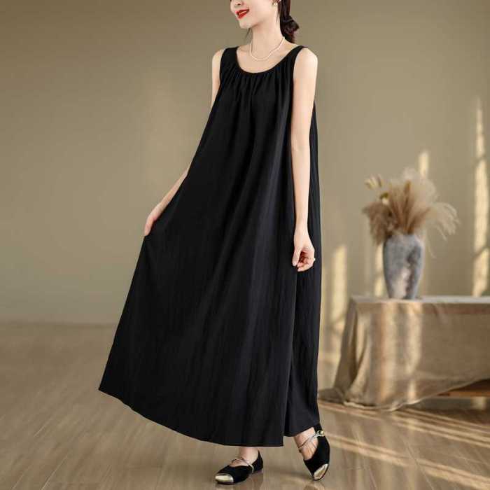 Relaxed and comfortable lazy girl skirt - minimalist sleeveless ultra-long dress DLZQ20680