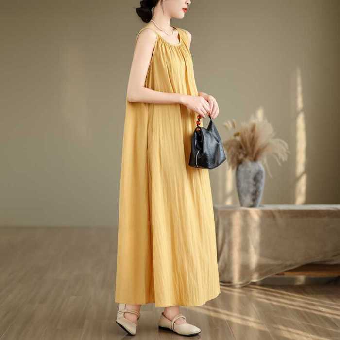Relaxed and comfortable lazy girl skirt - minimalist sleeveless ultra-long dress DLZQ20680