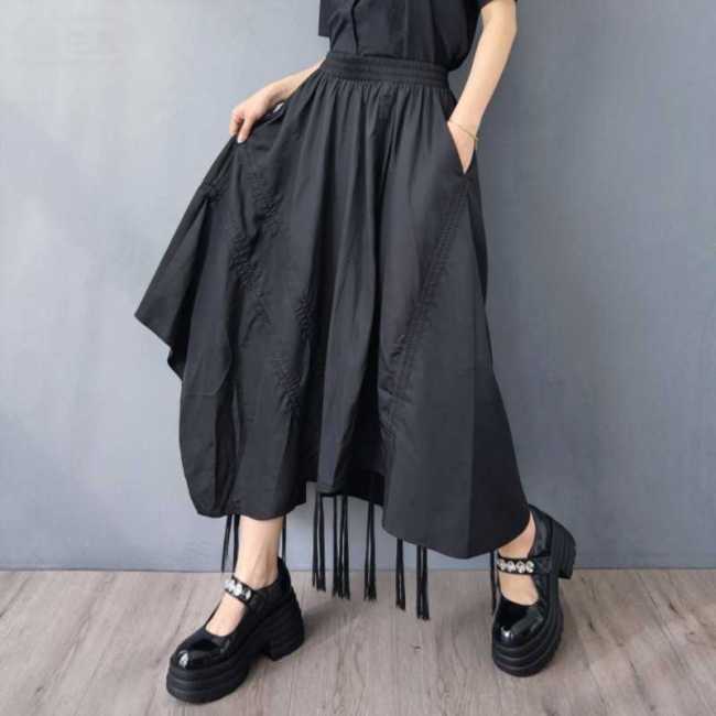 Ribbon-contrasted half-length skirt, loose and casual, irregular elastic skirt DLZBS2601