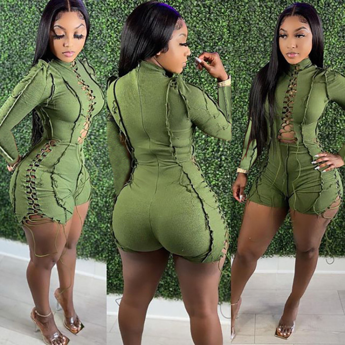 Fashionable and sexy spliced solid-color long-sleeved one-piece pants with elastic waistband  DLZLT26050