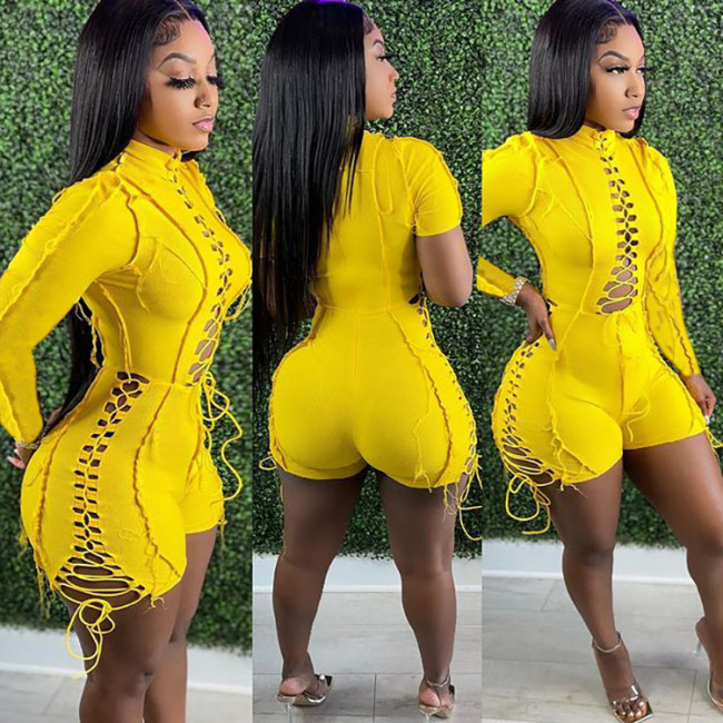Fashionable and sexy spliced solid-color long-sleeved one-piece pants with elastic waistband  DLZLT26050