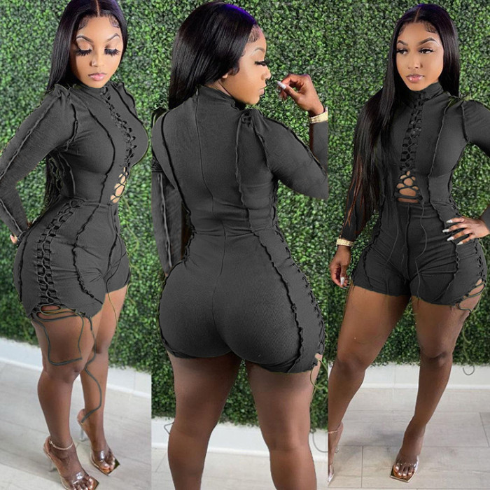 Fashionable and sexy spliced solid-color long-sleeved one-piece pants with elastic waistband  DLZLT26050