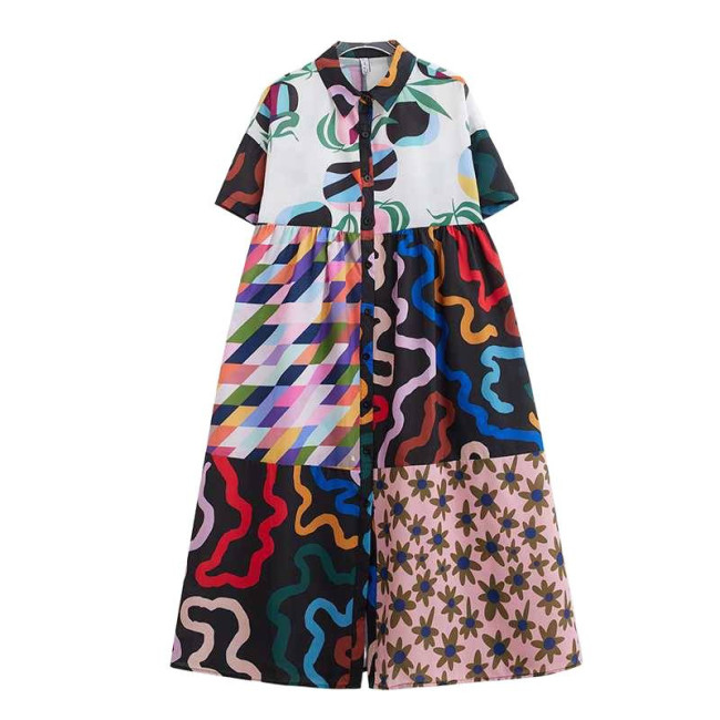 Irregular patterned patchwork blouse skirt - A niche fashion design for a casual dress.   DLZQ260501