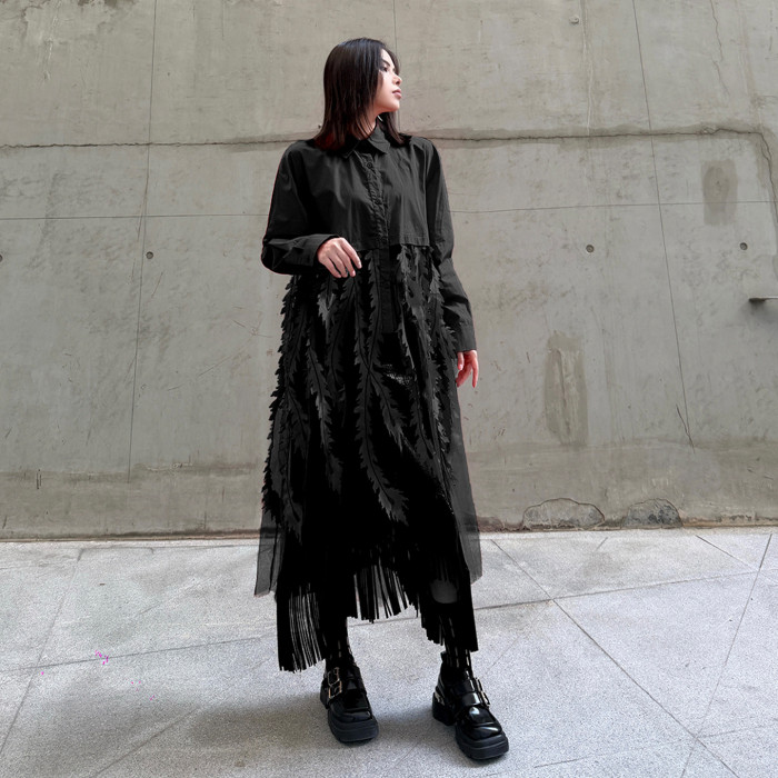 Newly designed patchwork lace net shawl-style cardigan, loose-fitting and exuding a unique and elegant charm, long dress  DLZCS580