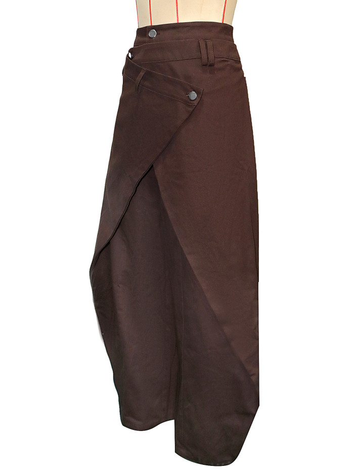 Irregular wide-leg pants - High-waisted cross-metal fastening slim and draping pants DLZNZK05