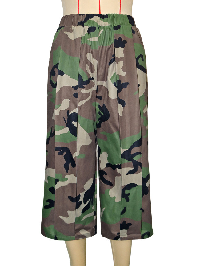 Summer stretch waist pleated slim-fit casual camouflage work pants in a three-quarter length  DLZMC1809