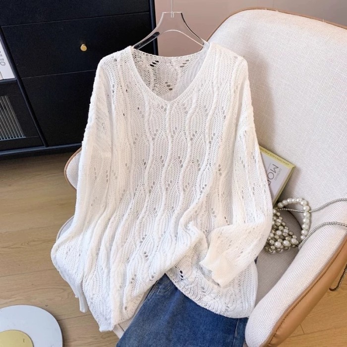 Loose and openwork women's fashionable knit sweater  DLZMY2605