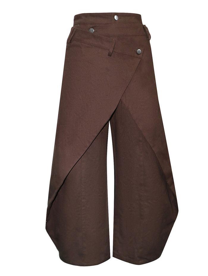 Irregular wide-leg pants - High-waisted cross-metal fastening slim and draping pants DLZNZK05