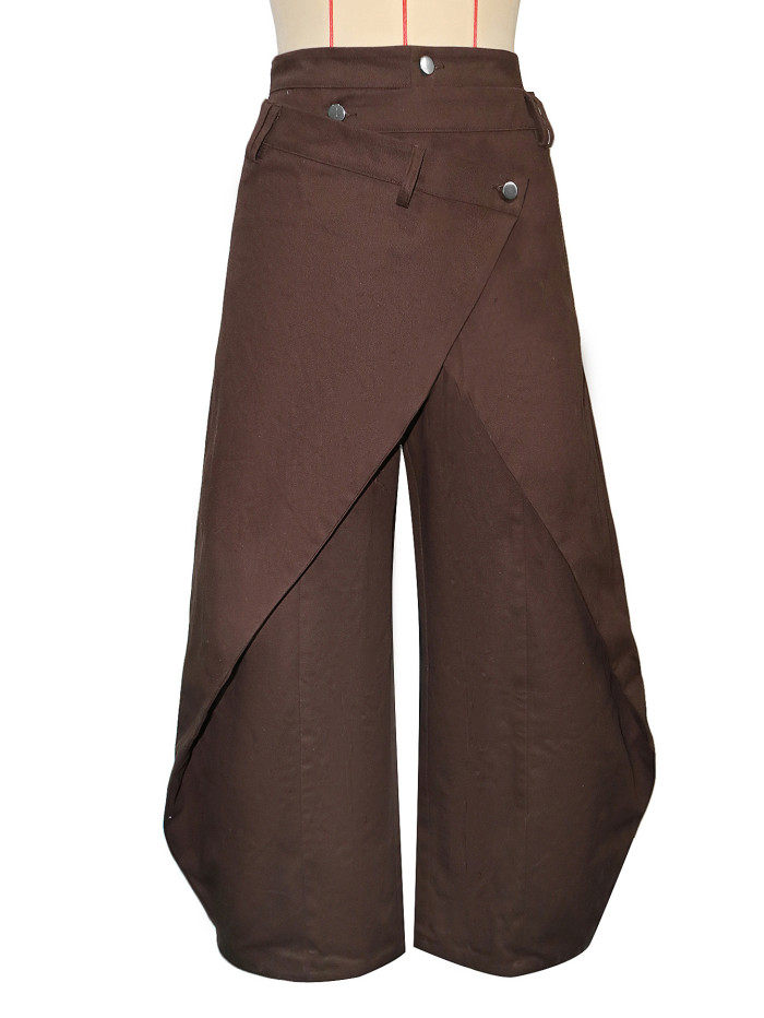 Irregular wide-leg pants - High-waisted cross-metal fastening slim and draping pants DLZNZK05
