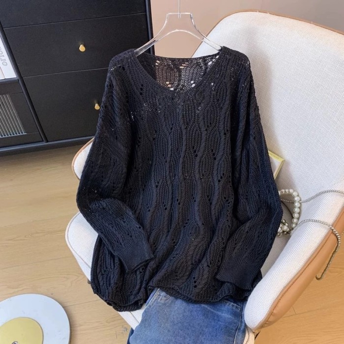 Loose and openwork women's fashionable knit sweater  DLZMY2605
