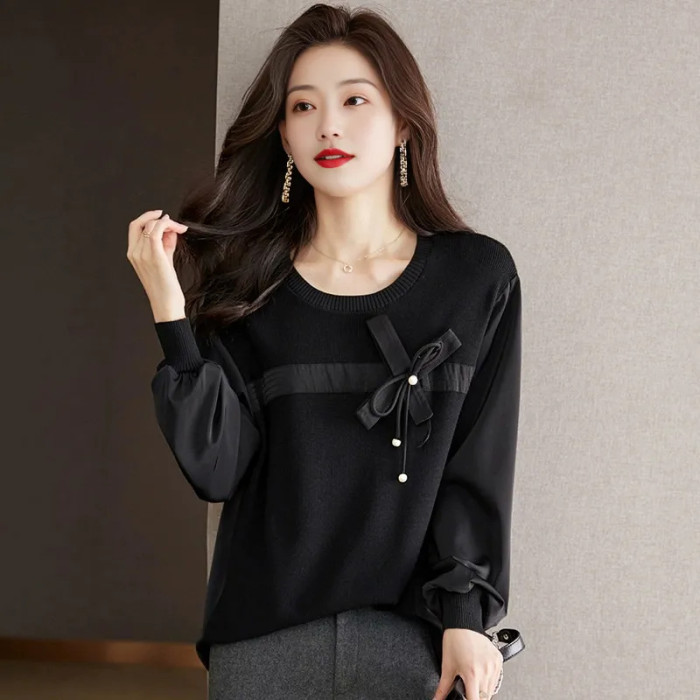 New style bow-neck sweater - fashionable and stylish base layer top - large size top  DLZ1120