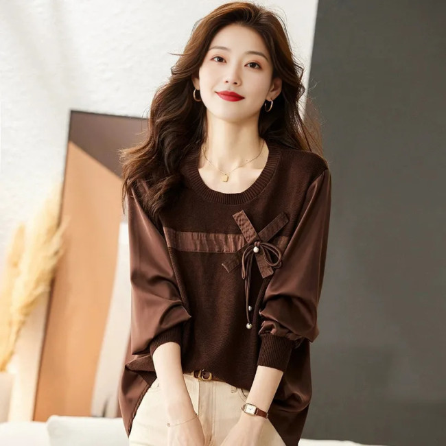 New style bow-neck sweater - fashionable and stylish base layer top - large size top  DLZ1120