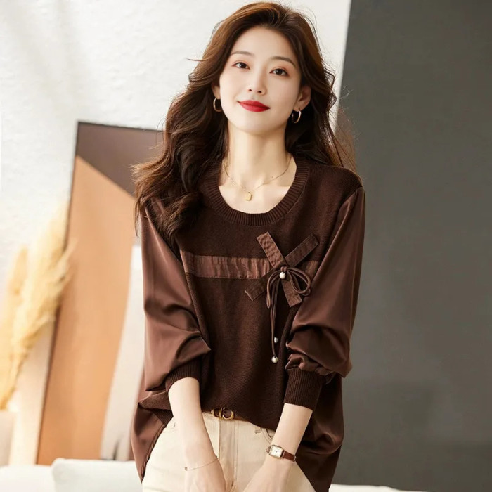 New style bow-neck sweater - fashionable and stylish base layer top - large size top  DLZ1120