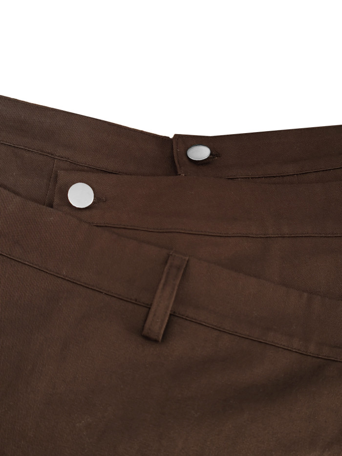 Irregular wide-leg pants - High-waisted cross-metal fastening slim and draping pants DLZNZK05