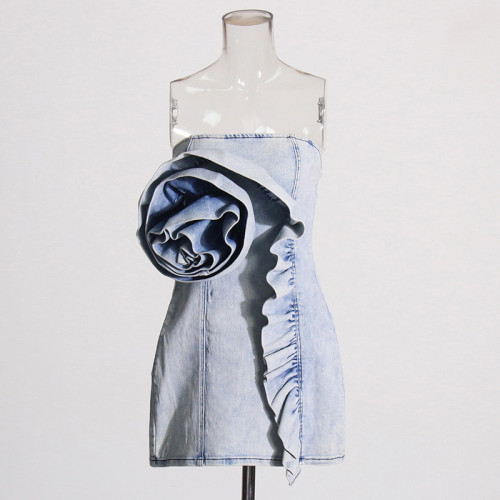 New pleated ruffled edge design sweetheart fitted and slimming denim short skirt DLZG51205