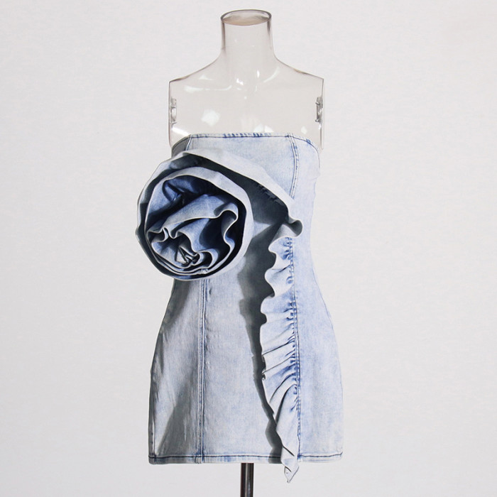 New pleated ruffled edge design sweetheart fitted and slimming denim short skirt DLZG51205
