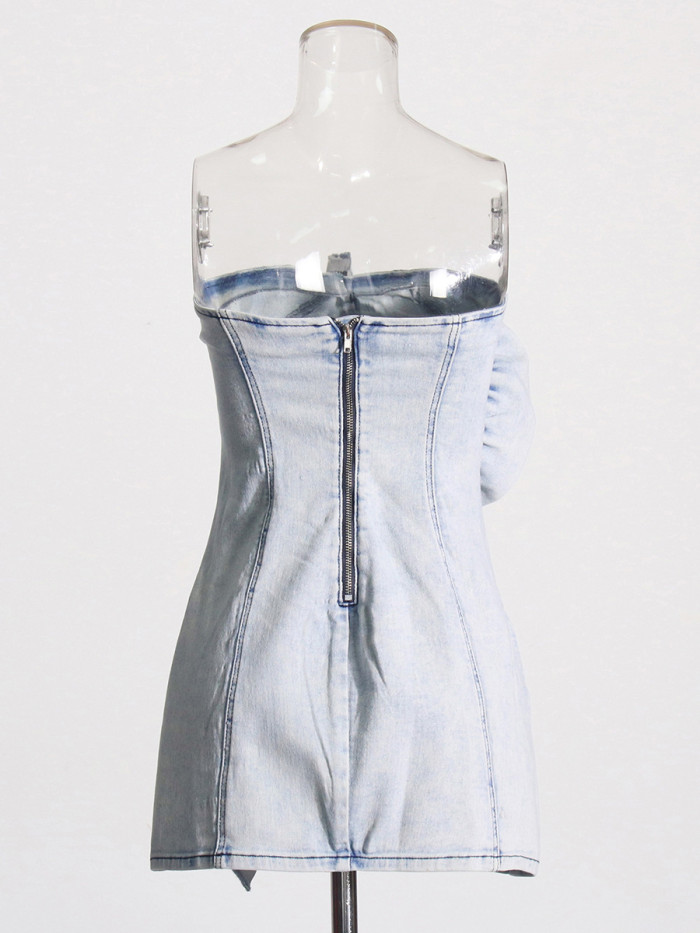 New pleated ruffled edge design sweetheart fitted and slimming denim short skirt DLZG51205