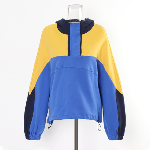Newly released exclusive design, color-matched, loose-fitting, versatile and hooded pullover hoodie with a collared design  DLZWY05