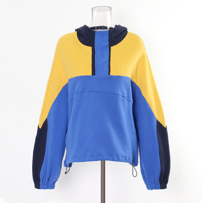 Newly released exclusive design, color-matched, loose-fitting, versatile and hooded pullover hoodie with a collared design  DLZWY05