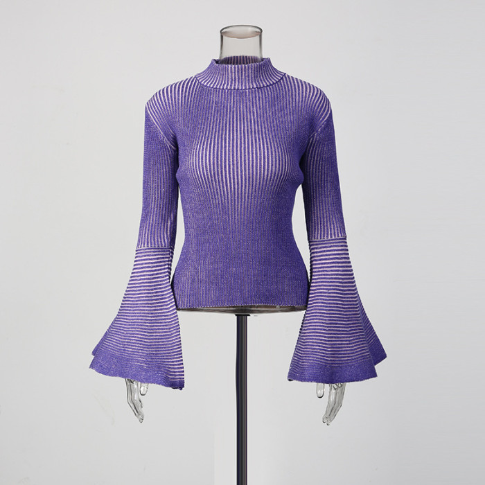 New round-neck striped design-style oversized sleeve close-fitting top  DLZSY26512