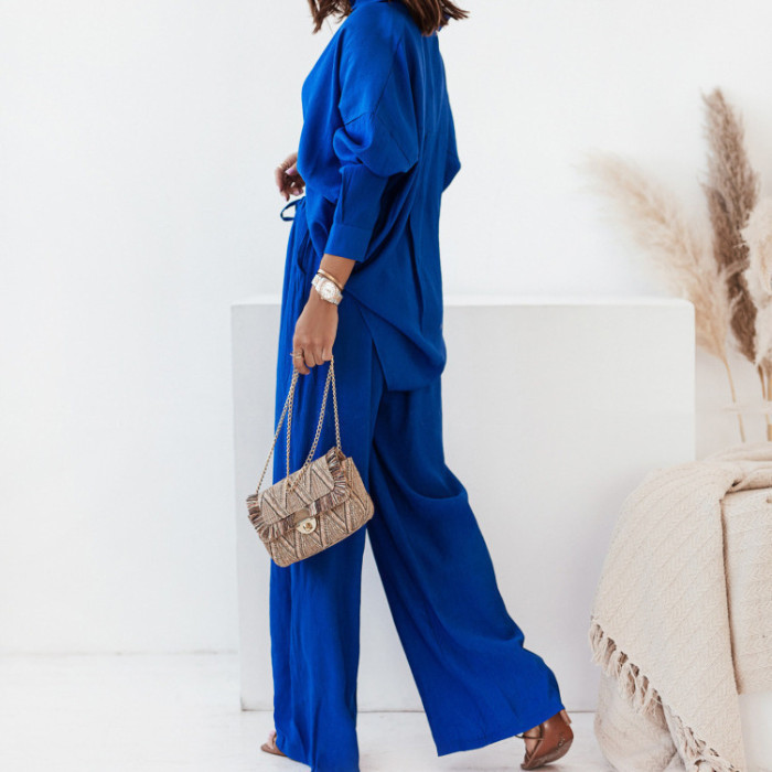 New trendy style collar blouse + high-waisted trousers - a two-piece set  DLZTZ5140