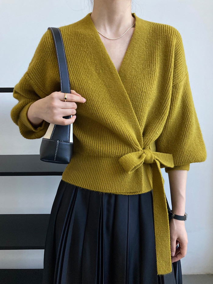 New style strap V-neck short-sleeved knitted cardigan with long sleeves  DLZMY5130