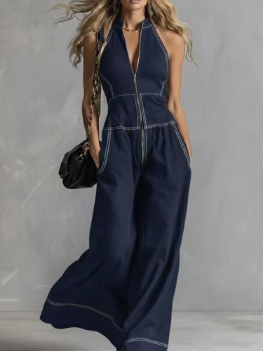 New style, fashionable and elegant front zipper sleeveless wide-leg one-piece pants  DLZLT5140