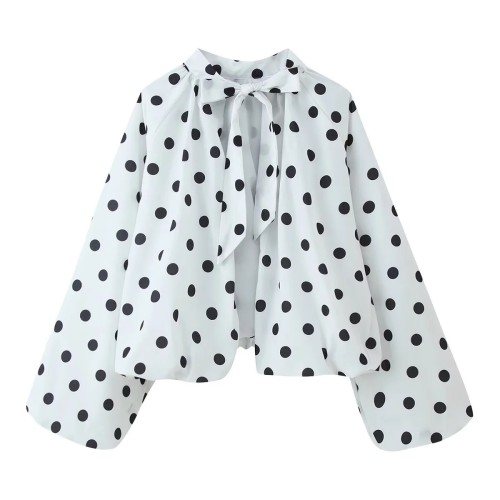 New trendy polka dot bubble sleeve loose casual pullover shirt DLZSY5160