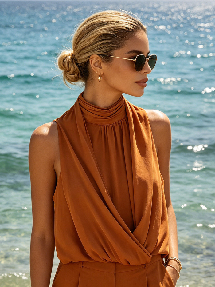 Summer new style fashion halter-neck backless tank top with stylish design and comfortable casual style DLZS51608