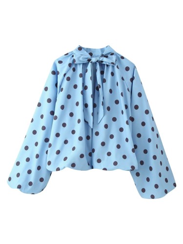 New trendy polka dot bubble sleeve loose casual pullover shirt DLZSY5160