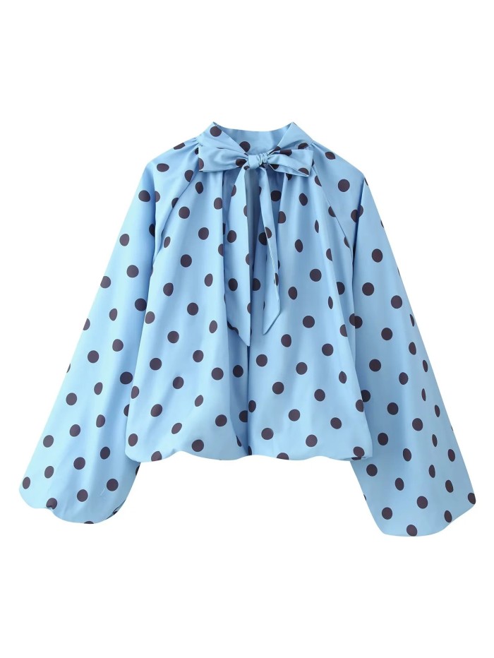 New trendy polka dot bubble sleeve loose casual pullover shirt DLZSY5160
