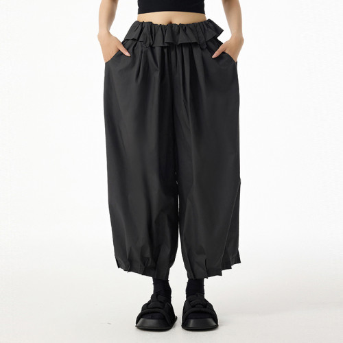 High-waisted, frilled design, comfortable and loose fit, casual pants  DLZKZ05