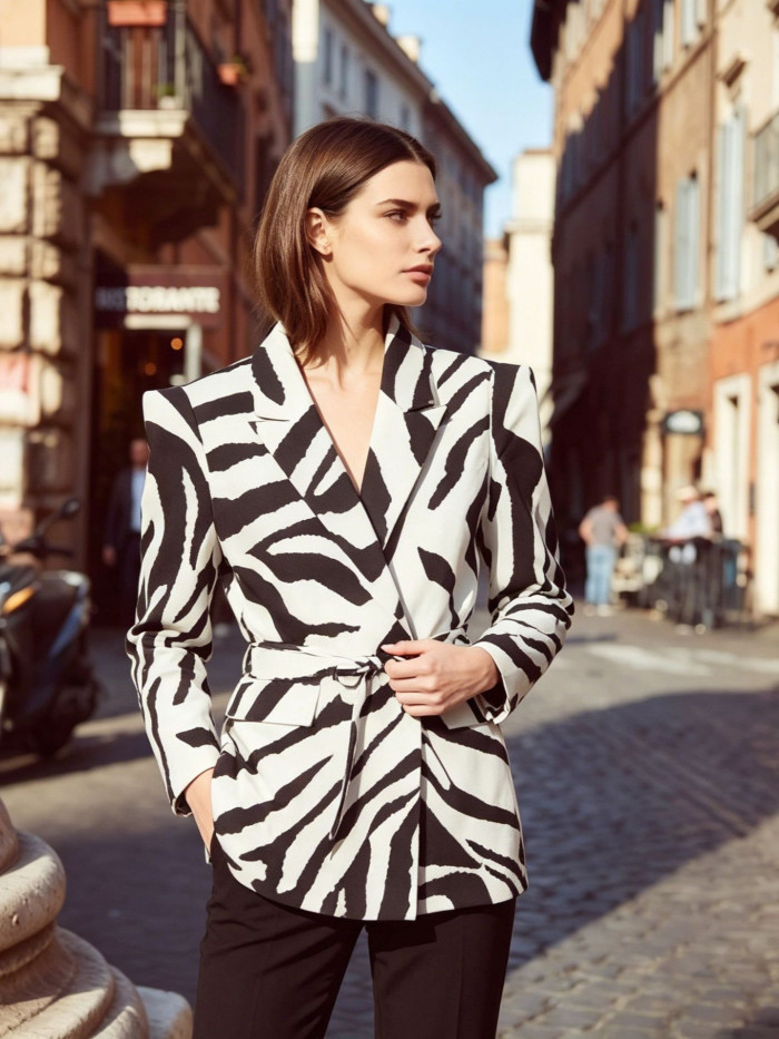 Elegant and trendy fashion design with animal patterns. V-neck and fitted waist. Formal jacket.  DLZ2651600