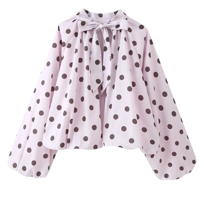 New trendy polka dot bubble sleeve loose casual pullover shirt DLZSY5160